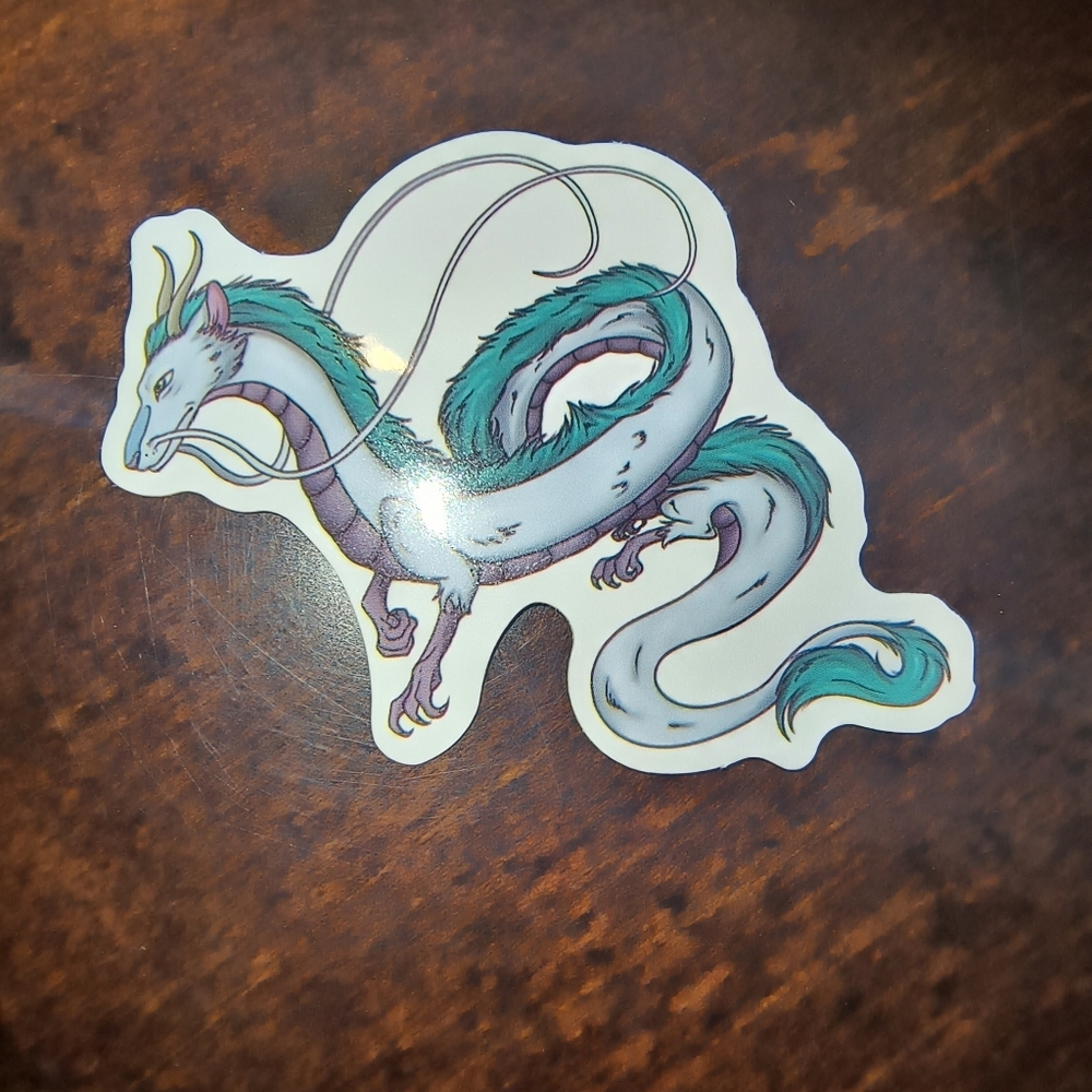 Teal & White Eastern Serpent Dragon Sticker Studio Ghibli Spirited Away